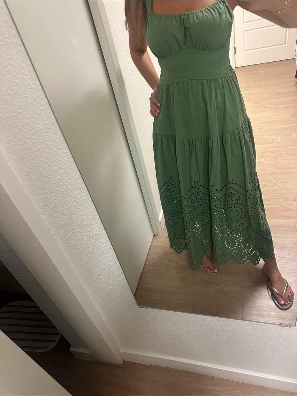 Moon River Olive Eyelet Maxi Dress
